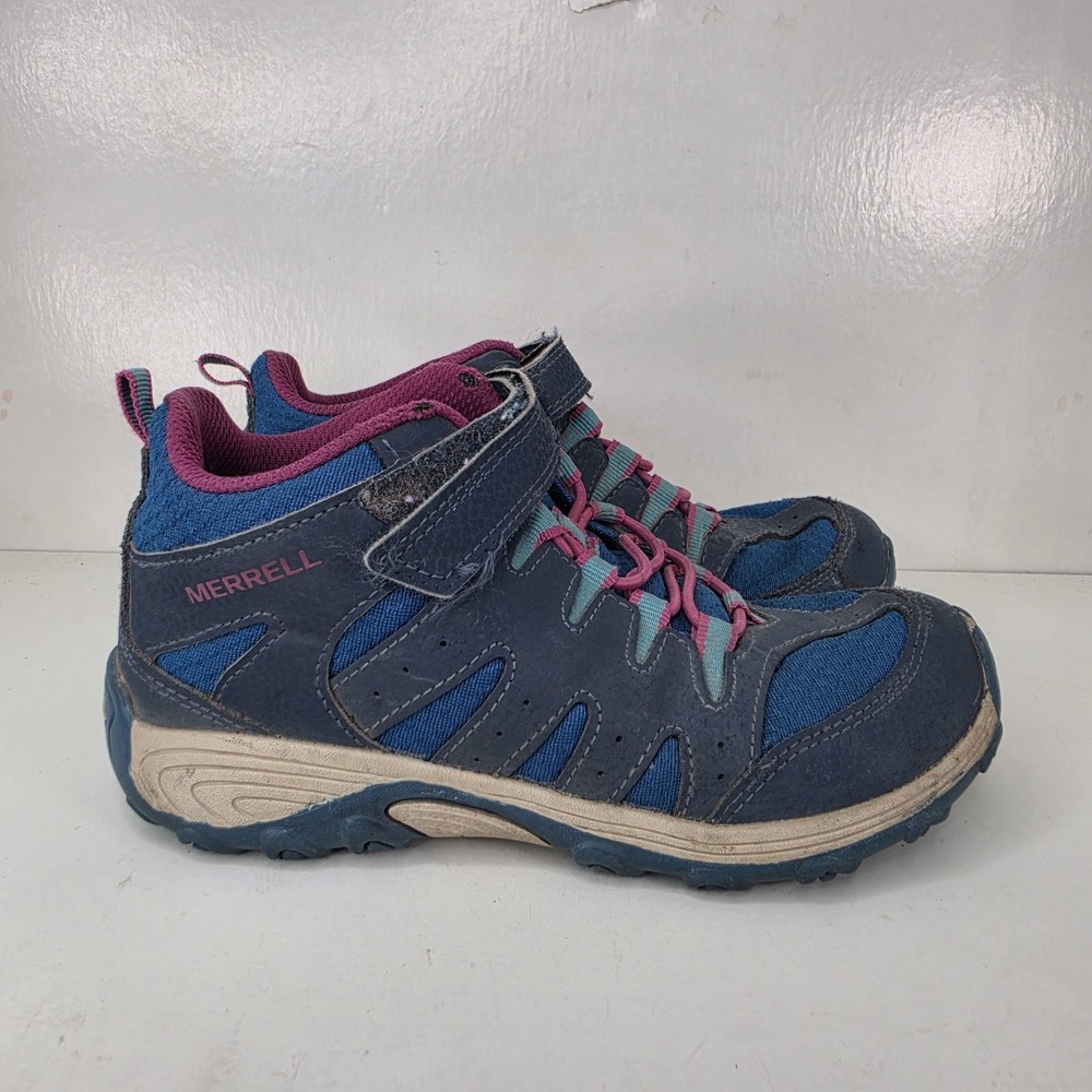 Merrell Youth Trail Hiking Shoes Size 2 M EU33 Blue Pink Leather Strap MK166218